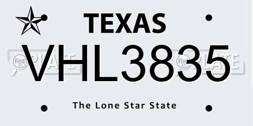 VHL3835 Texas License Plate