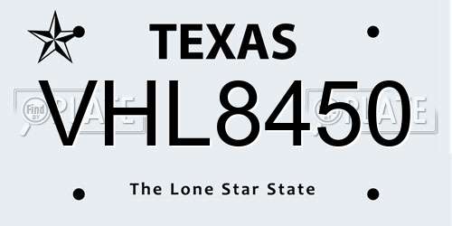 VHL8450 Texas License Plate