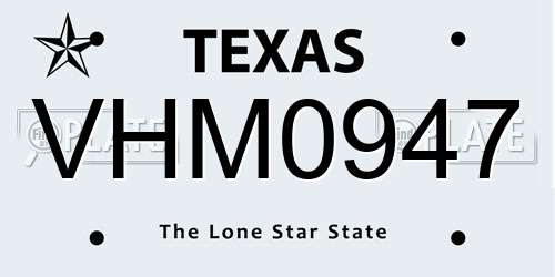 VHM0947 Texas License Plate