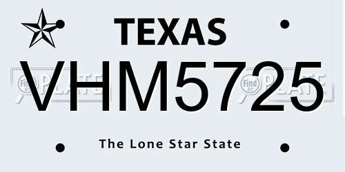 VHM5725 Texas License Plate