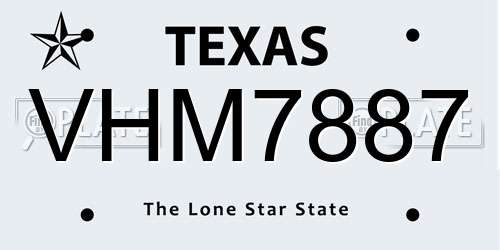 VHM7887 Texas License Plate