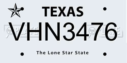 VHN3476 Texas License Plate