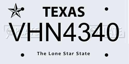 VHN4340 Texas License Plate