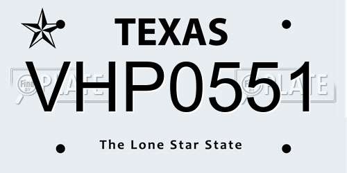 VHP0551 Texas License Plate