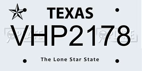 VHP2178 Texas License Plate