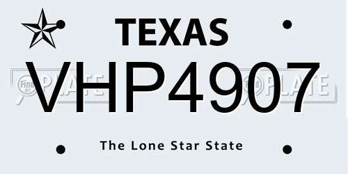 VHP4907 Texas License Plate