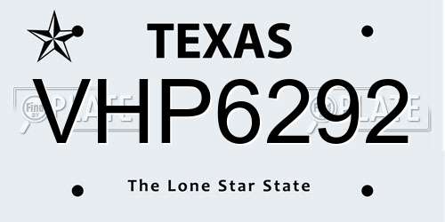 VHP6292 Texas License Plate