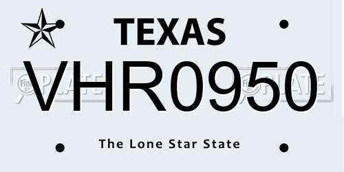 VHR0950 Texas License Plate