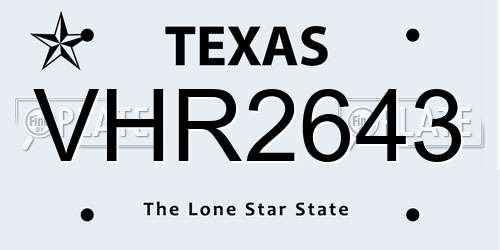 VHR2643 Texas License Plate
