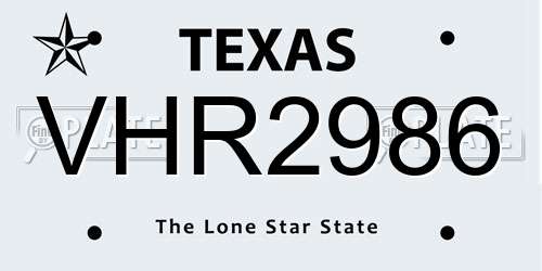 VHR2986 Texas License Plate