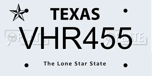 VHR455 Texas License Plate
