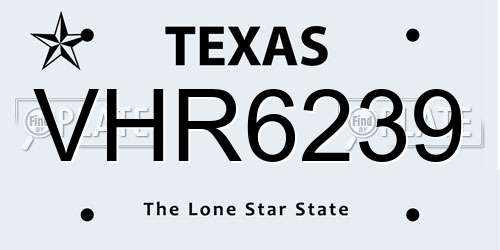 VHR6239 Texas License Plate