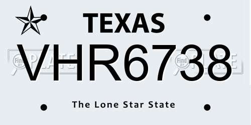 VHR6738 Texas License Plate