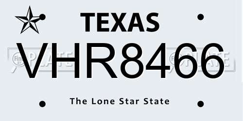 VHR8466 Texas License Plate