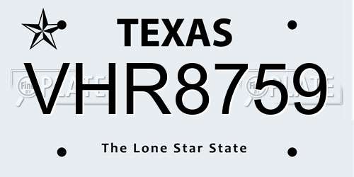 VHR8759 Texas License Plate