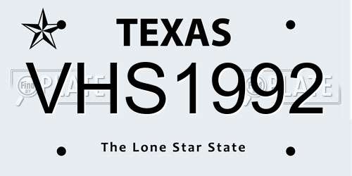 VHS1992 Texas License Plate