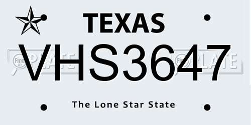 VHS3647 Texas License Plate