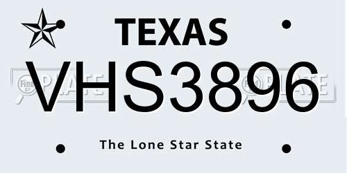 VHS3896 Texas License Plate
