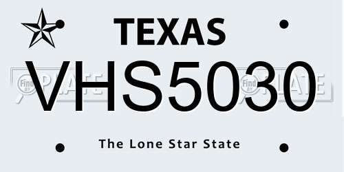 VHS5030 Texas License Plate