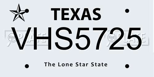 VHS5725 Texas License Plate
