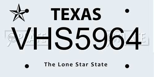 VHS5964 Texas License Plate