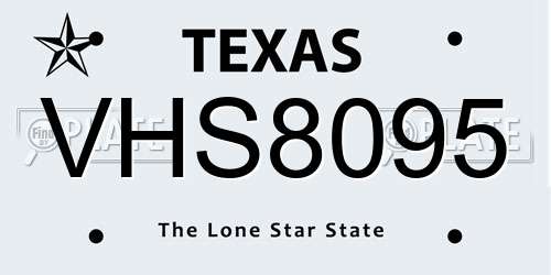 VHS8095 Texas License Plate