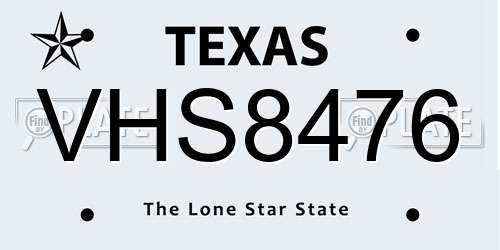 VHS8476 Texas License Plate