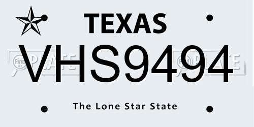 VHS9494 Texas License Plate