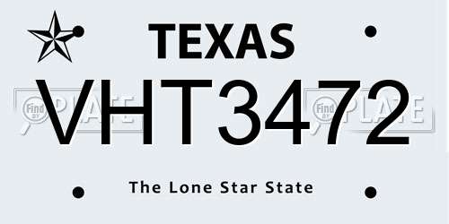 VHT3472 Texas License Plate