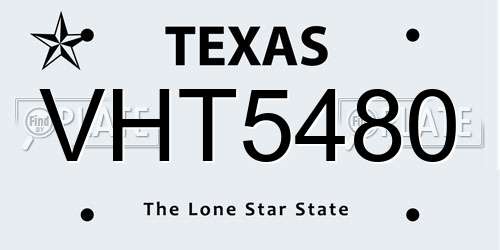 VHT5480 Texas License Plate