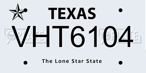 VHT6104 Texas License Plate