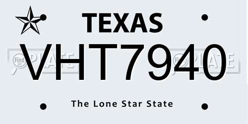 VHT7940 Texas License Plate