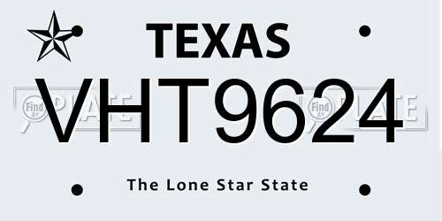 VHT9624 Texas License Plate