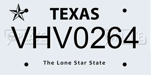 VHV0264 Texas License Plate