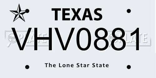 VHV0881 Texas License Plate