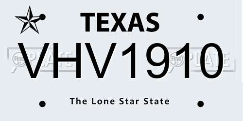VHV1910 Texas License Plate