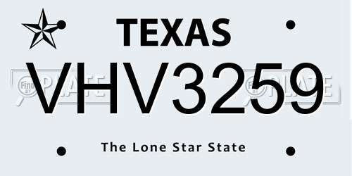 VHV3259 Texas License Plate