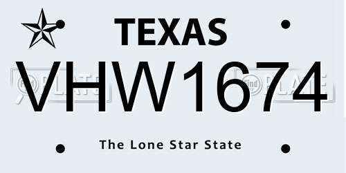 VHW1674 Texas License Plate