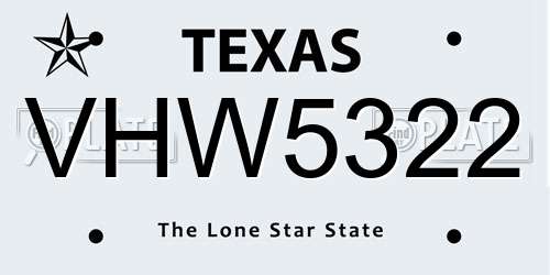 VHW5322 Texas License Plate