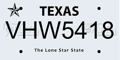 VHW5418 Texas License Plate