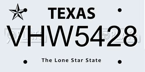 VHW5428 Texas License Plate