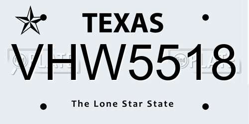 VHW5518 Texas License Plate