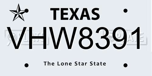 VHW8391 Texas License Plate