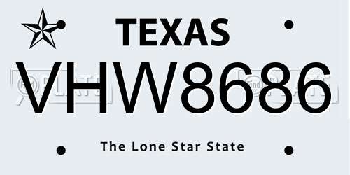 VHW8686 Texas License Plate