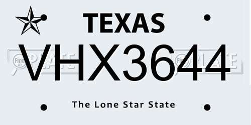 VHX3644 Texas License Plate