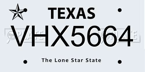 VHX5664 Texas License Plate