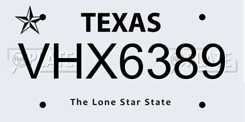 VHX6389 Texas License Plate