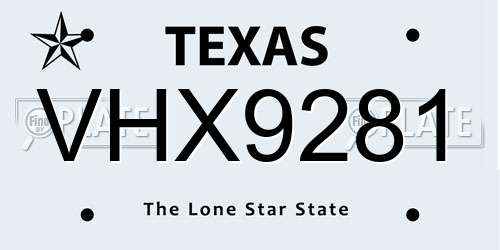 VHX9281 Texas License Plate