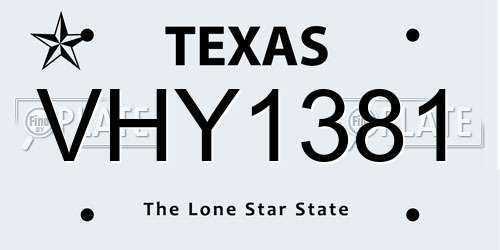 VHY1381 Texas License Plate