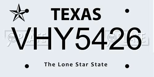 VHY5426 Texas License Plate